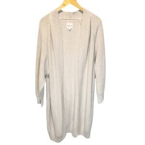 Kowtow Gray Ribbed Long Length Organic Cotton Open Front Cardigan Sweater -Large